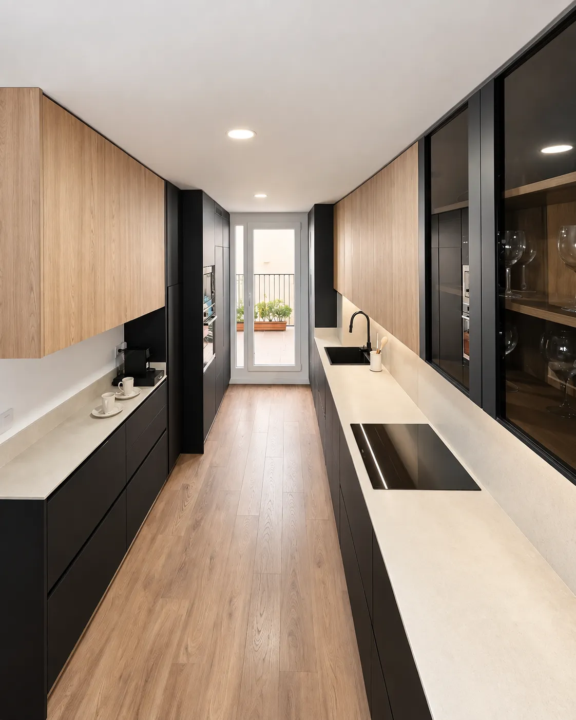 Una cocina negra mate con madera, pensada para tenerlo todo