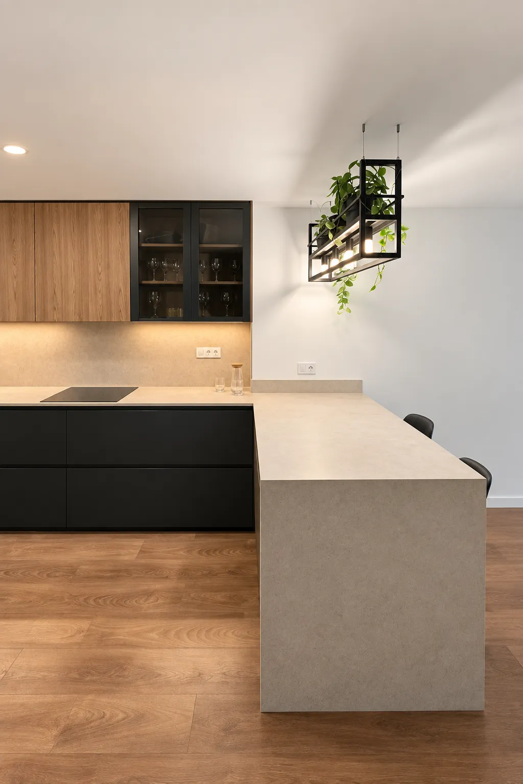 Una cocina negra mate con madera, pensada para tenerlo todo